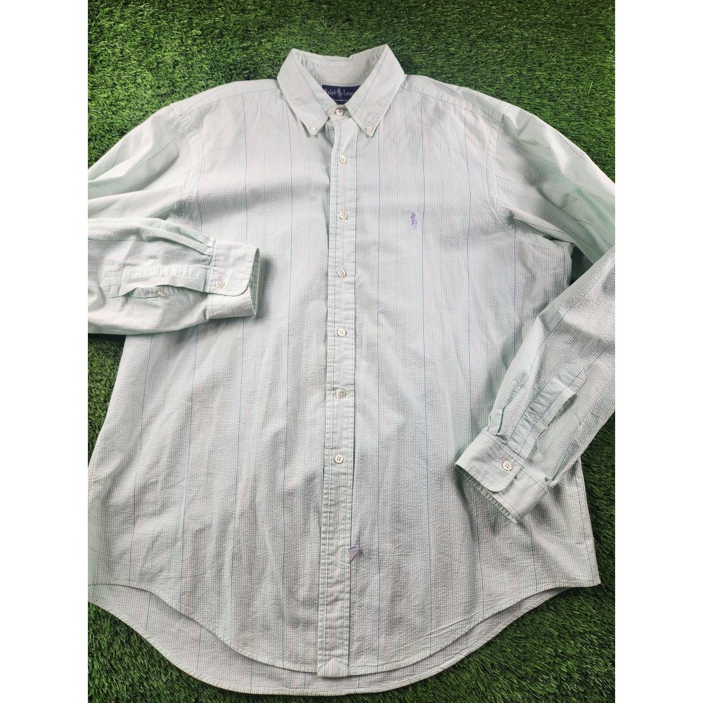 Ralph Lauren Shirt Mens XL Green Stripe Long Sleeve Button Down Casual Cotton